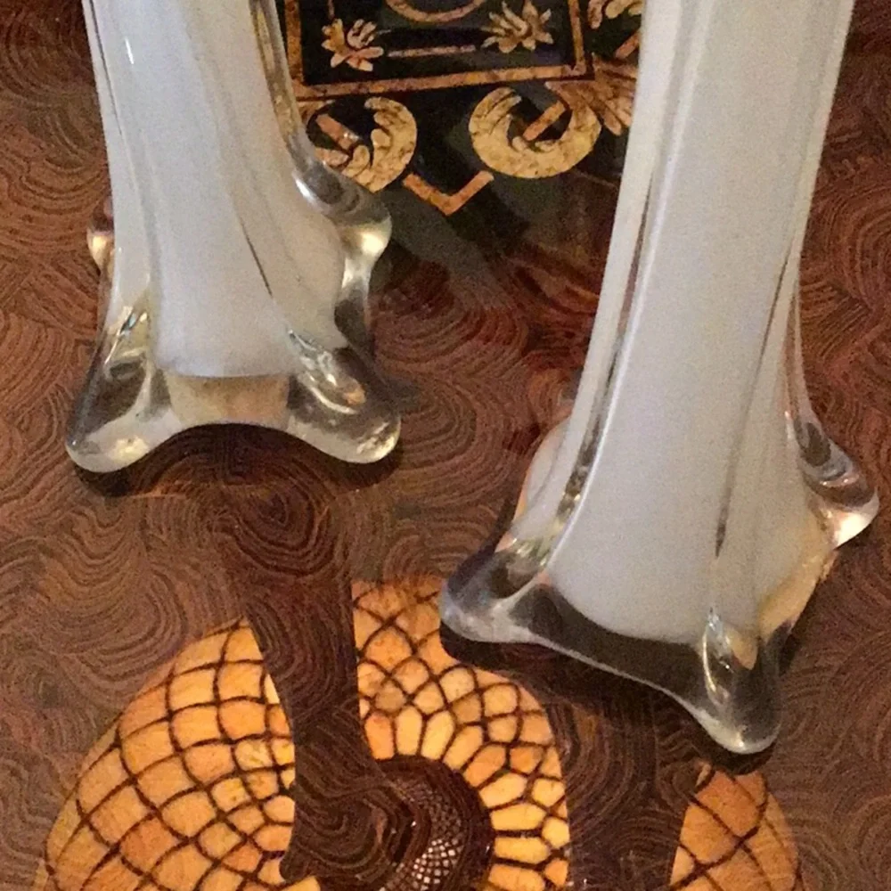 Elegant Cream Glass Candleholders Vintage 11 3/4”